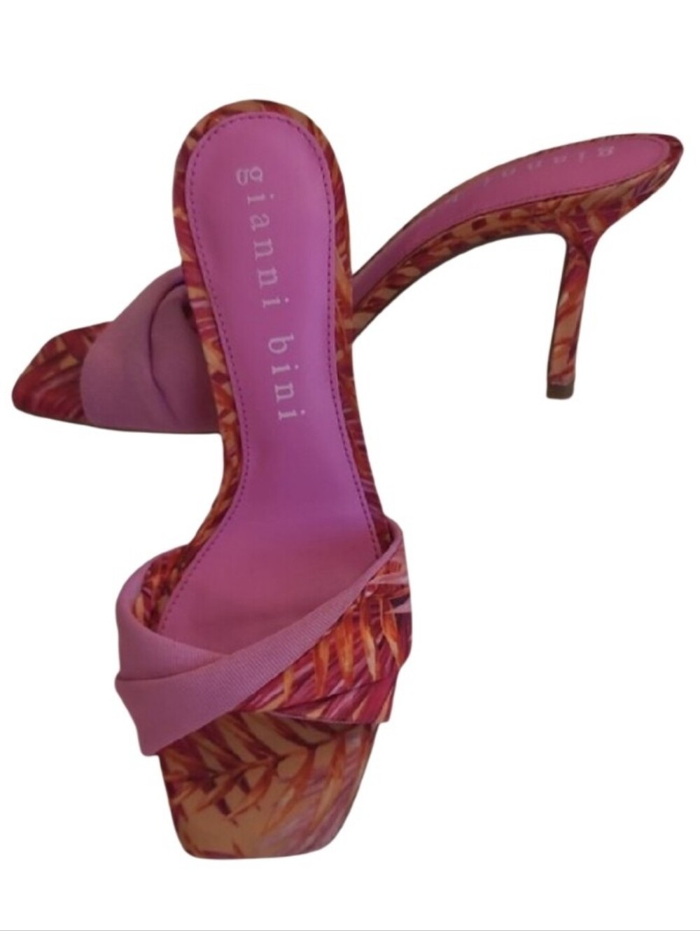 Gianni Bini Pink Tropical Print Heeled Slides Open-Toe Slide Mules Block Heel